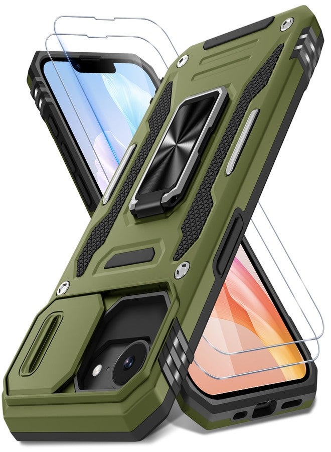 DEERLAMN Case for iPhone 16e with Slide Camera Cover+Screen Protector (2 Packs), Rotated Ring Kickstand Military Grade Shockproof Protective Cover-Olive Green - Image 1