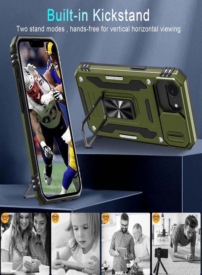 DEERLAMN Case for iPhone 16e with Slide Camera Cover+Screen Protector (2 Packs), Rotated Ring Kickstand Military Grade Shockproof Protective Cover-Olive Green - Image 4