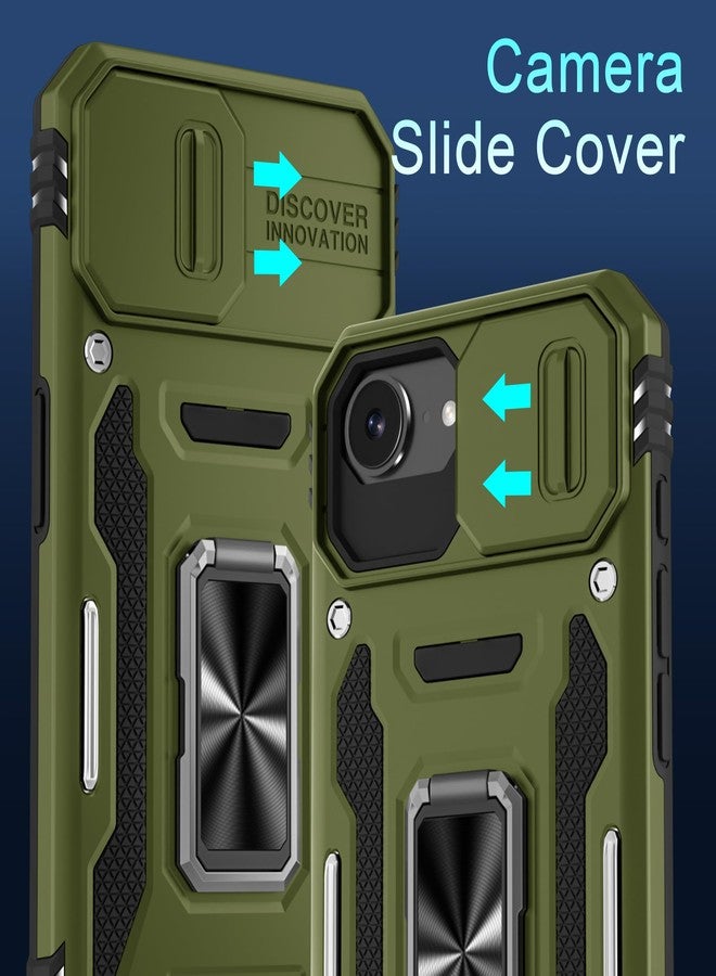 DEERLAMN Case for iPhone 16e with Slide Camera Cover+Screen Protector (2 Packs), Rotated Ring Kickstand Military Grade Shockproof Protective Cover-Olive Green - Image 2
