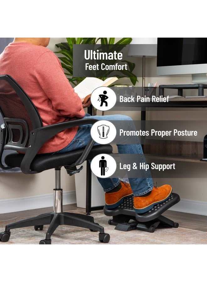 Mind Reader Foot Rest, Under Desk at Work, Ergonomic, Height Adjustable, Office, Plastic, 17" L x 13" W x 6.25" H, Set of 2, Black - Image 2
