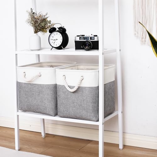 ISEMINGLA 13 x 13 Inch Storage Cubes,6 Pack Cube Storage Bins for Shelves，Fabric Collapsible Storage Bins with Handles, Foldable Storage Basket for Organizing Clothes, Toys, Books (White&Gray) - Image 2