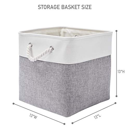 ISEMINGLA 13 x 13 Inch Storage Cubes,6 Pack Cube Storage Bins for Shelves，Fabric Collapsible Storage Bins with Handles, Foldable Storage Basket for Organizing Clothes, Toys, Books (White&Gray) - Image 5