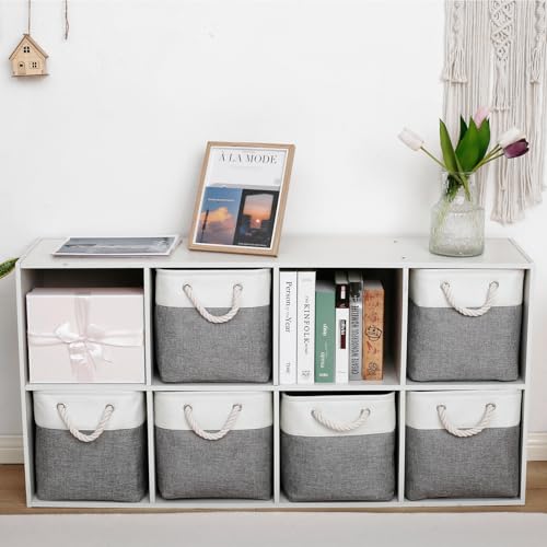 ISEMINGLA 13 x 13 Inch Storage Cubes,6 Pack Cube Storage Bins for Shelves，Fabric Collapsible Storage Bins with Handles, Foldable Storage Basket for Organizing Clothes, Toys, Books (White&Gray) - Image 3