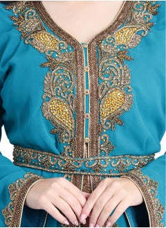 اكسا قفطان كرستال تطريز IKW9876 تركوازي  - Image 2