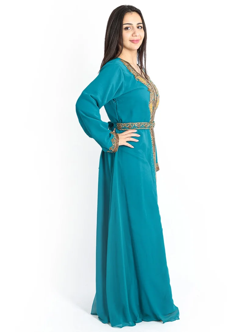 IKKXA Crystal Craft Threadwork Turquoise Kaftan IKW9876