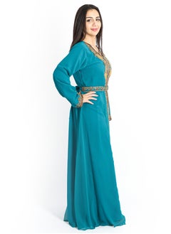 اكسا قفطان كرستال تطريز IKW9876 تركوازي  - Image 3