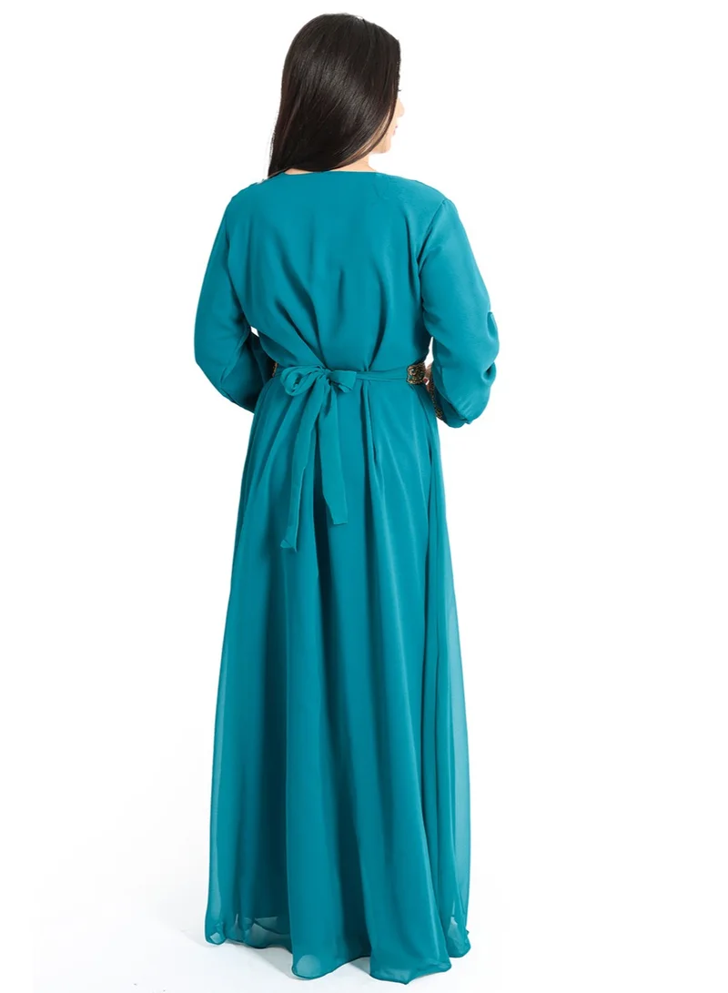 IKKXA Crystal Craft Threadwork Turquoise Kaftan IKW9876