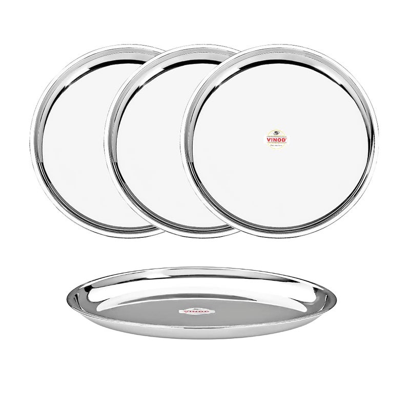 Vinod Stainless Steel China Dish Serving Salad/Snack Plate, (Diameter 25 cm, Smokey Grey, Medium, Set of 4 Pieces, VINODCHINADISH254) - Image 1