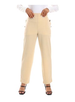 Solid Elastic Waist Buff Beige Semi-Casual Pants