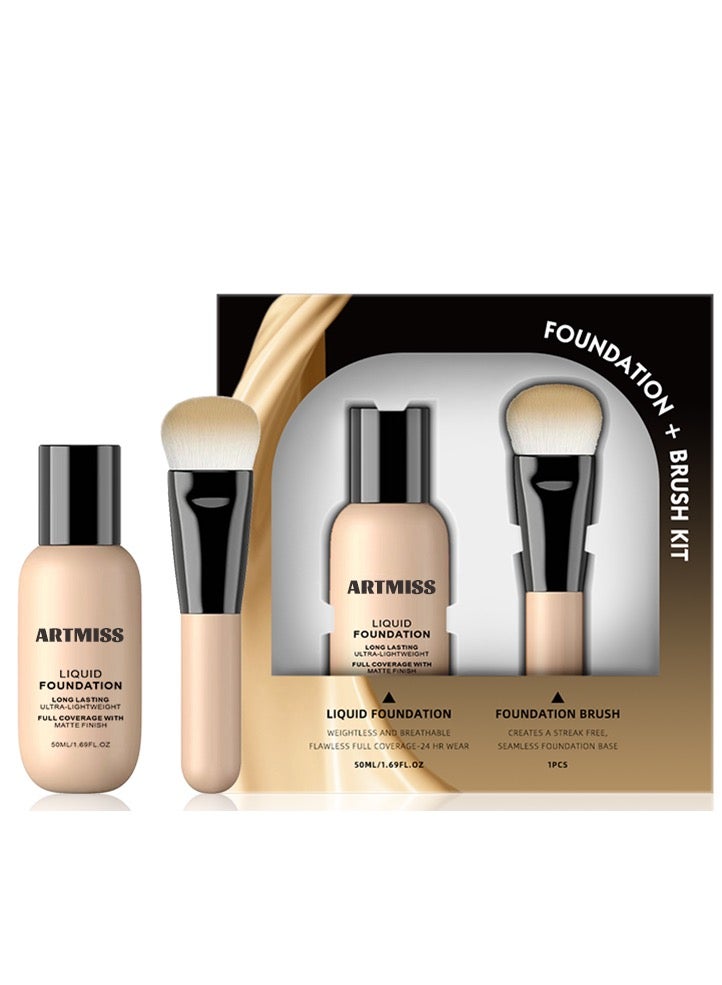 ARTMISS Long Lasting Ultra-lightweight Liquid Foundation 02（Comes with brush） - Image 1