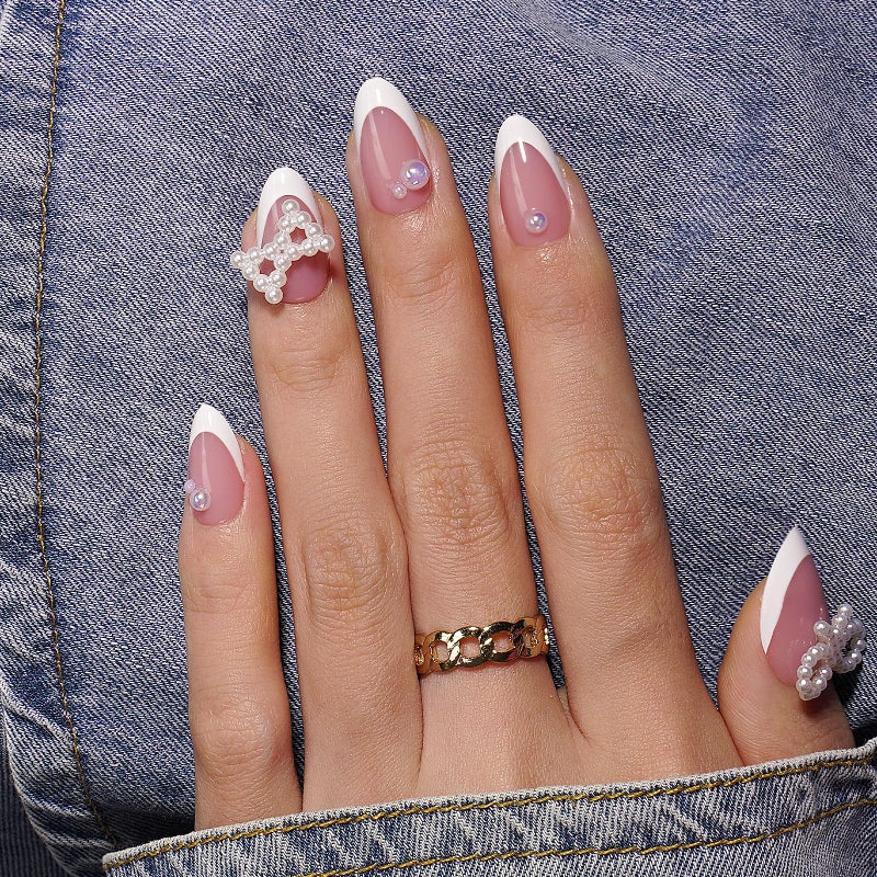 Canvalite French Tip Press on Nails - 300Pcs Pre-Colored Short Gel Nail Tips, Quick and Easy Almond Fake Nails With Designs, DIY French Tip, Pink White - Image 3