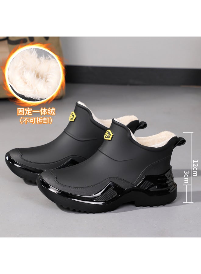 New Short-tube Men's Rain Boots, Non-slip, Waterproof, Work Boots For Men, Fishing, Kitchen, Warm, Wear-resistant Rubber Shoes, Water Shoes