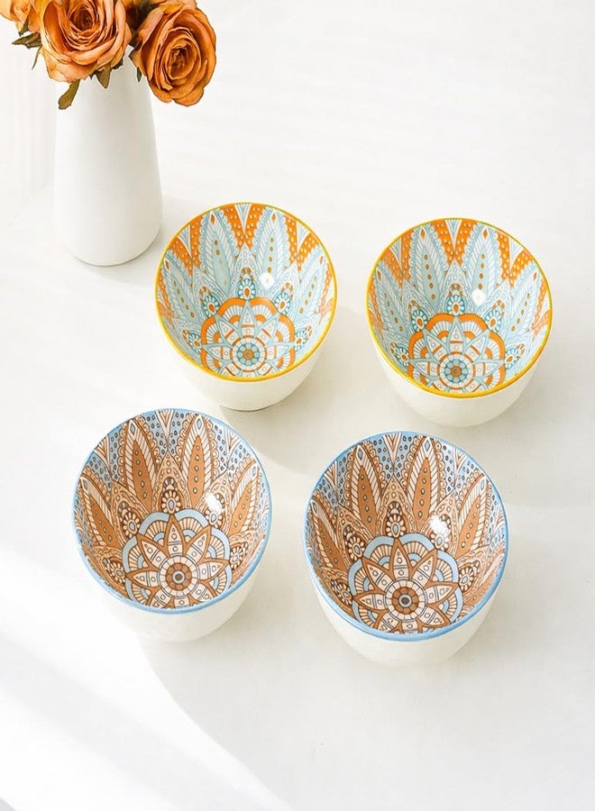 FLAVION Colorful Mandala Ceramic Bowl Set-Microwave Safe Porcelain Serving Bowls -Decorative Printed Tableware Ideal for Rice, Snacks, Salads,Soup,Desserts,soups(Pack of 4) - Image 2