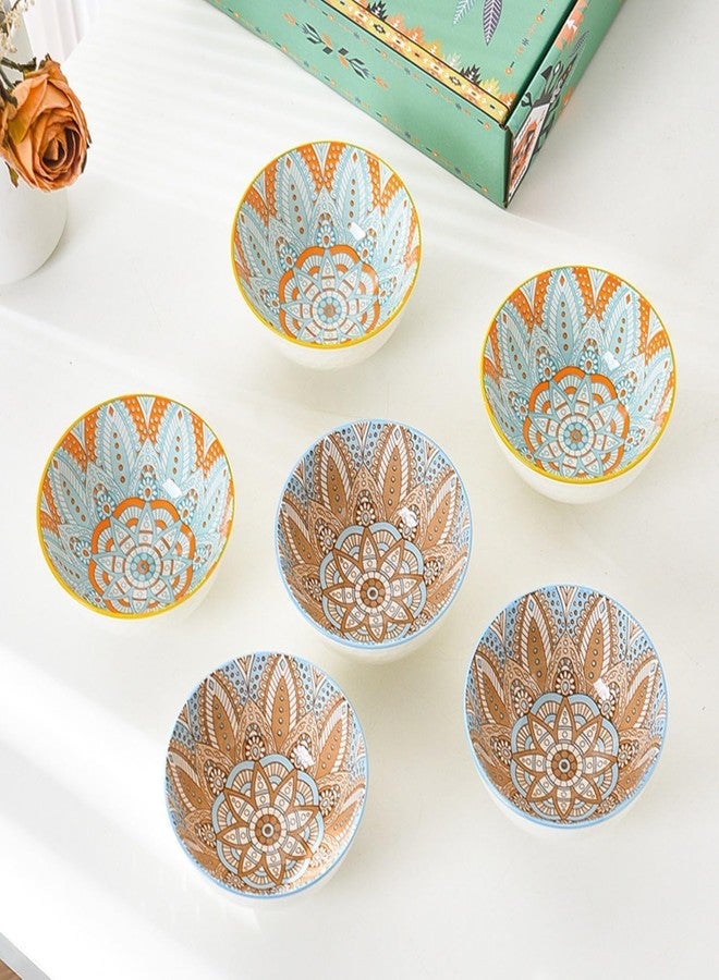 FLAVION Colorful Mandala Ceramic Bowl Set-Microwave Safe Porcelain Serving Bowls -Decorative Printed Tableware Ideal for Rice, Snacks, Salads,Soup,Desserts,soups(Pack of 4) - Image 5