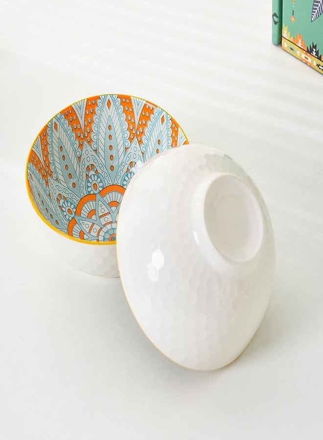 FLAVION Colorful Mandala Ceramic Bowl Set-Microwave Safe Porcelain Serving Bowls -Decorative Printed Tableware Ideal for Rice, Snacks, Salads,Soup,Desserts,soups(Pack of 4) - Image 4