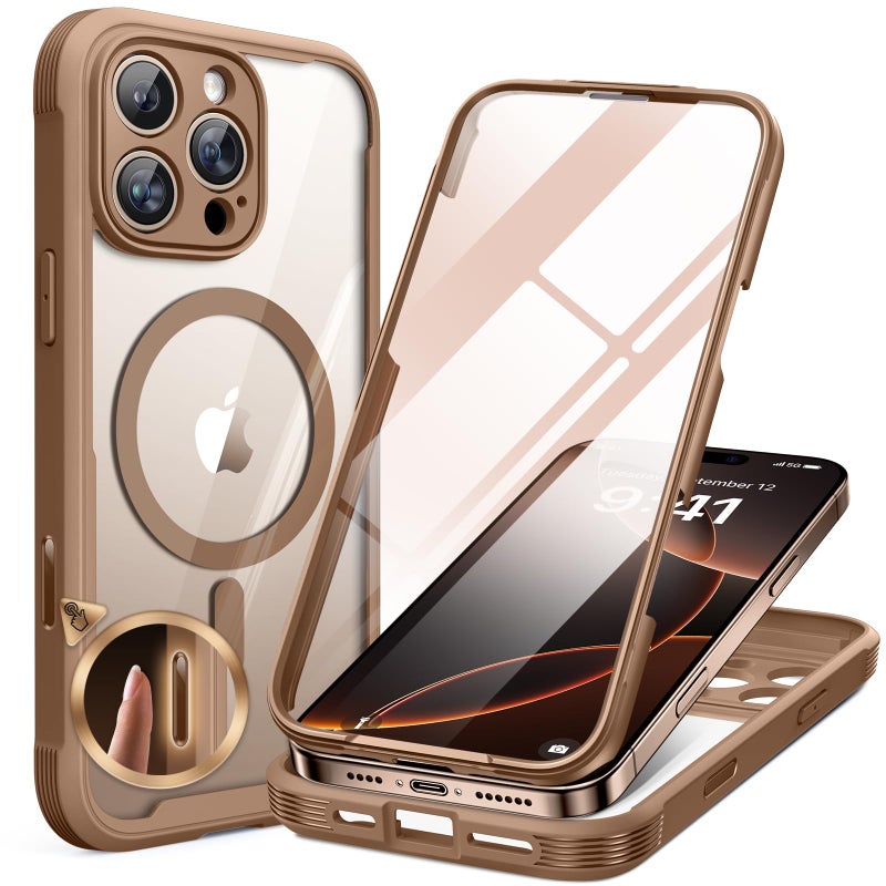 Miracase Magnetic for iPhone 16 Pro Case FullBody Phone with Builtin Glass Screen Protector Compatible with MagSafe Military Drop Proof 16 Pro Cover Bumper 63 inch Gold Brown - Image 2
