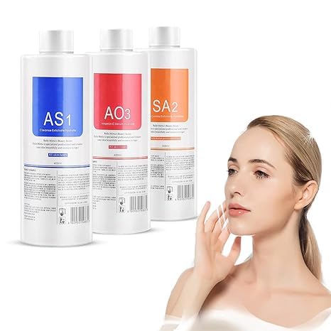 AXTENO Axteno AS1 SA2 AO3 Aqua Peeling Solution Salon Professional Dermabrasion Facial Special Solutions Skin Care Aqua Peeling Serum For Hydra Facial Dermabrasion Machine 400ml Set of 3 Bottles - Image 1