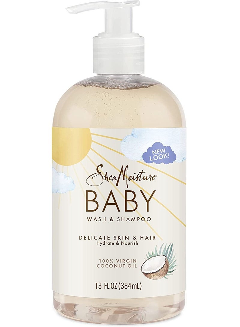 شي Shea Moisture Virgin Coconut Oil Baby Wash And Shampoo For Kids, 13 Oz., White, 384 ml - Image 1