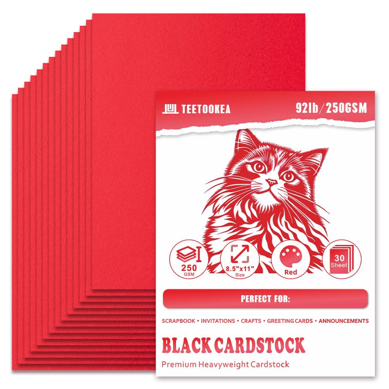 TEETOOKEA Red Cardstock 8.5 x 11 Inch, 30 Sheet Card Stock, 92lb/250gsm Thick Cover Stock, Heavyweight Printer Paper for Invitations, Scrapbooking, Crafts, DIY Projects, Drawing & Decorations - Image 1