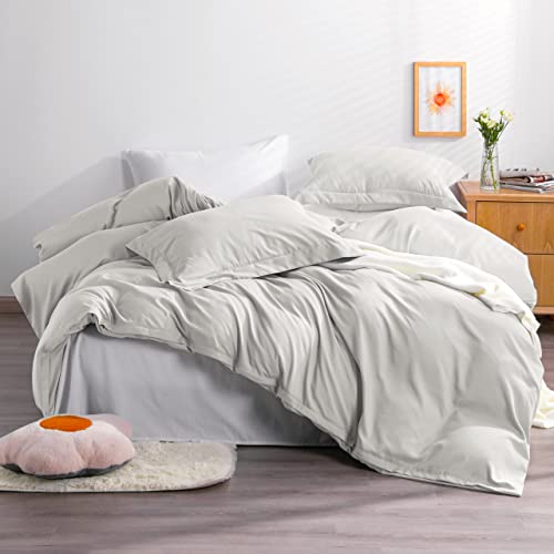 NTBAY NTBAY Twin Duvet Cover Set 1 Duvet Cover and 1 Pillow Sham Soft Brushed Microfiber Comforter Cover for Kids with Zipper Closure Light Grey 