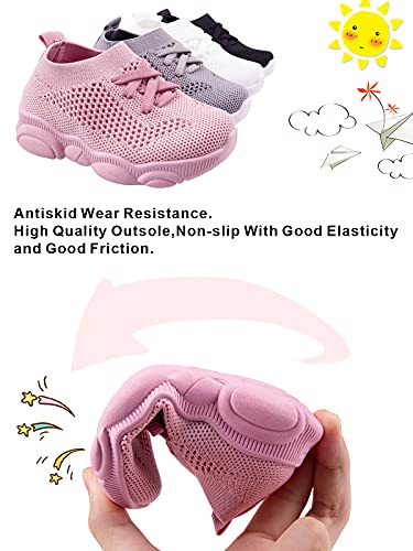 Charrost Baby First Walking Shoes 1-4 Years Kid Shoes Trainers Toddler Slip on Infant Waves Shoes Boys Girls Cotton Mesh Breathable Sneakers Outdoor(Pink,7 T) Bear26 - Image 3