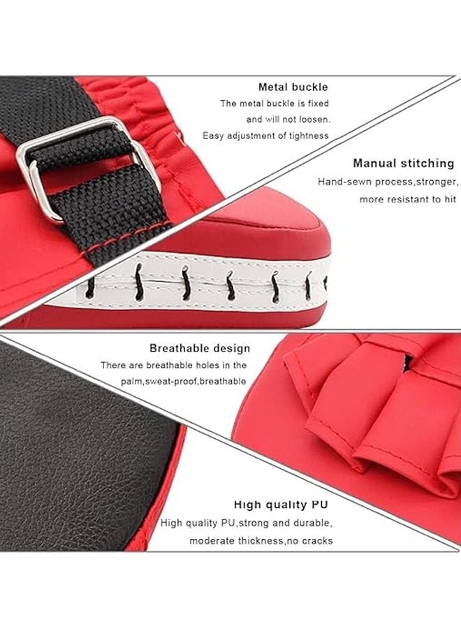 Berma Baby 2pcs Punching Pads Punch Focus Mitts Palm Pads Kick Karate Targets Pads for Boxing Training Combat Jab Gloves Kicking Pads PU Leather Curved for Kids & Adults (Red)  - Image 3