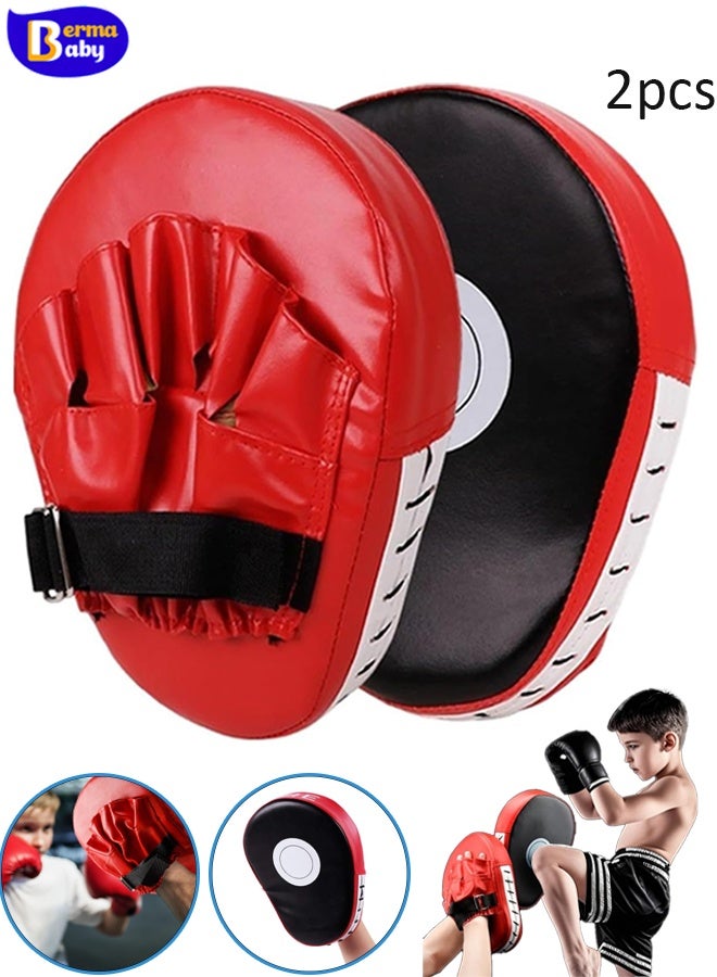 Berma Baby 2pcs Punching Pads Punch Focus Mitts Palm Pads Kick Karate Targets Pads for Boxing Training Combat Jab Gloves Kicking Pads PU Leather Curved for Kids & Adults (Red)  - Image 1