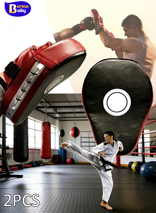 Berma Baby 2pcs Punching Pads Punch Focus Mitts Palm Pads Kick Karate Targets Pads for Boxing Training Combat Jab Gloves Kicking Pads PU Leather Curved for Kids & Adults (Red) - Image 1