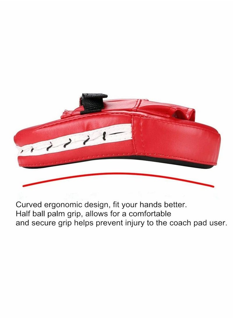 Berma Baby 1 Pair Punching Pads Punch Focus Mitts Palm Pads Kick Karate Targets Pads for Boxing Training Combat Jab Gloves Kicking Pads PU Leather Curved for Kids & Adults (Red)  - Image 3