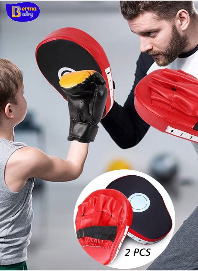 Berma Baby 1 Pair Punching Pads Punch Focus Mitts Palm Pads Kick Karate Targets Pads for Boxing Training Combat Jab Gloves Kicking Pads PU Leather Curved for Kids & Adults (Red)  - Image 1