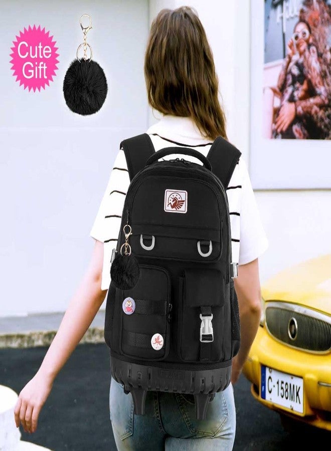CCJPX Rolling Backpack for Girls Women, 21 inch Roller Wheels School Bookbag, Wheeled Suitcase Backpacks with Lunch Bag for Teen - Black - Image 2