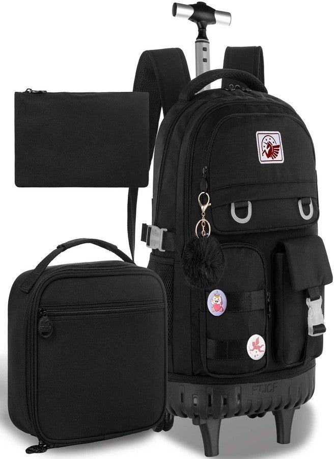 CCJPX Rolling Backpack for Girls Women, 21 inch Roller Wheels School Bookbag, Wheeled Suitcase Backpacks with Lunch Bag for Teen - Black - Image 1