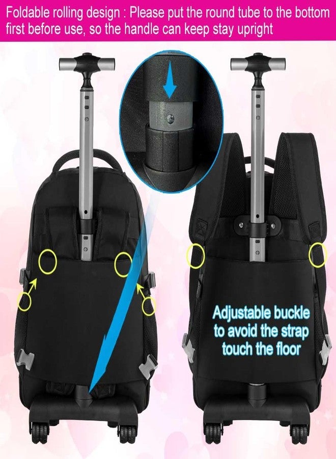 CCJPX Rolling Backpack for Girls Women, 21 inch Roller Wheels School Bookbag, Wheeled Suitcase Backpacks with Lunch Bag for Teen - Black - Image 4
