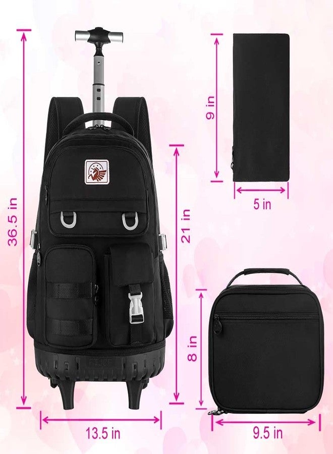 CCJPX Rolling Backpack for Girls Women, 21 inch Roller Wheels School Bookbag, Wheeled Suitcase Backpacks with Lunch Bag for Teen - Black - Image 3