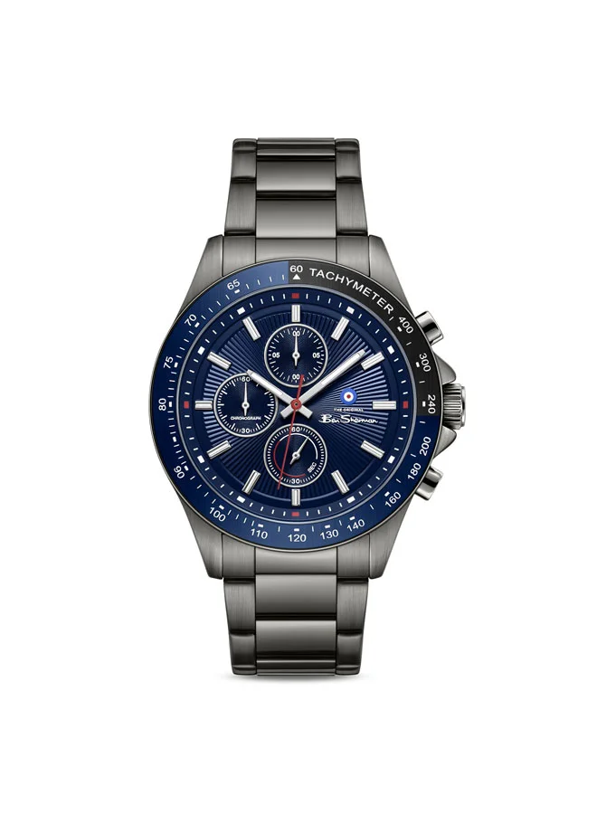 Ben Sherman Winchester Blue Dial Gunmetal Stainless Steel Bracelet Chronograph Watch for Men, 43.2mm