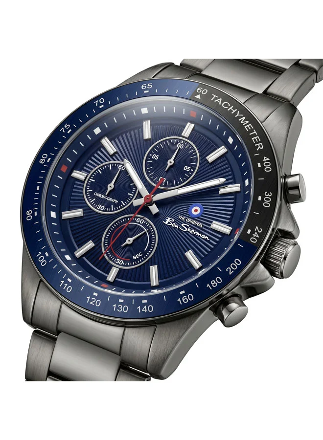 Ben Sherman Winchester Blue Dial Gunmetal Stainless Steel Bracelet Chronograph Watch for Men, 43.2mm