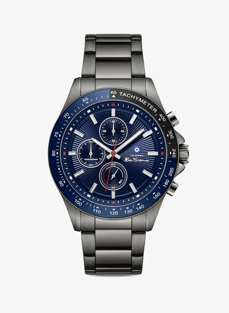 Ben Sherman Winchester Blue Dial Gunmetal Stainless Steel Bracelet Chronograph Watch for Men, 43.2mm