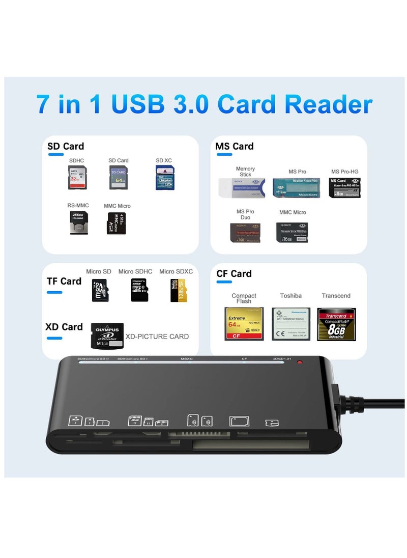 Y&D - USB 3.0 Memory Card Reader Upgraded Extension 7 in 1 Multi-Card Adapter 5Gbps Read Write for SD SDXC SDHC CF CFI TF XD Micro MS MMC UHS-I Windows Mac OS Linux - Image 1