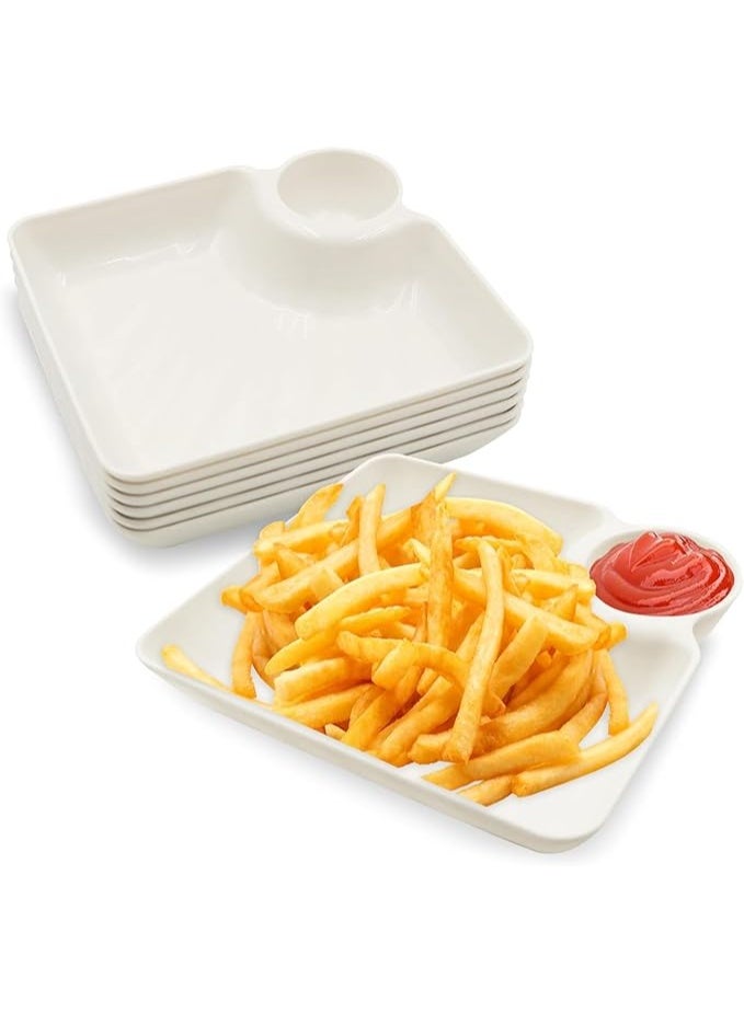 DUNISO 7 قطع أطباق وجبات خفيفة، طبق زلابية، طبق تقديم رقائق وغمس، صينية تقديم مع قسم صلصة الغمس، سهلة التكديس، سهلة التنظيف، لرقائق وغمس، سوشي، زلابية، تاكو، دجاج مقلي، أبيض - Image 1