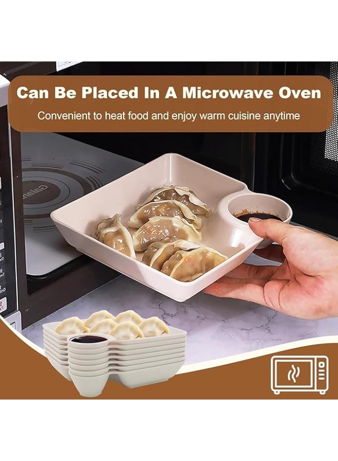 DUNISO 7 قطع أطباق وجبات خفيفة، طبق زلابية، طبق تقديم رقائق وغمس، صينية تقديم مع قسم صلصة الغمس، سهلة التكديس، سهلة التنظيف، لرقائق وغمس، سوشي، زلابية، تاكو، دجاج مقلي، أبيض - Image 3