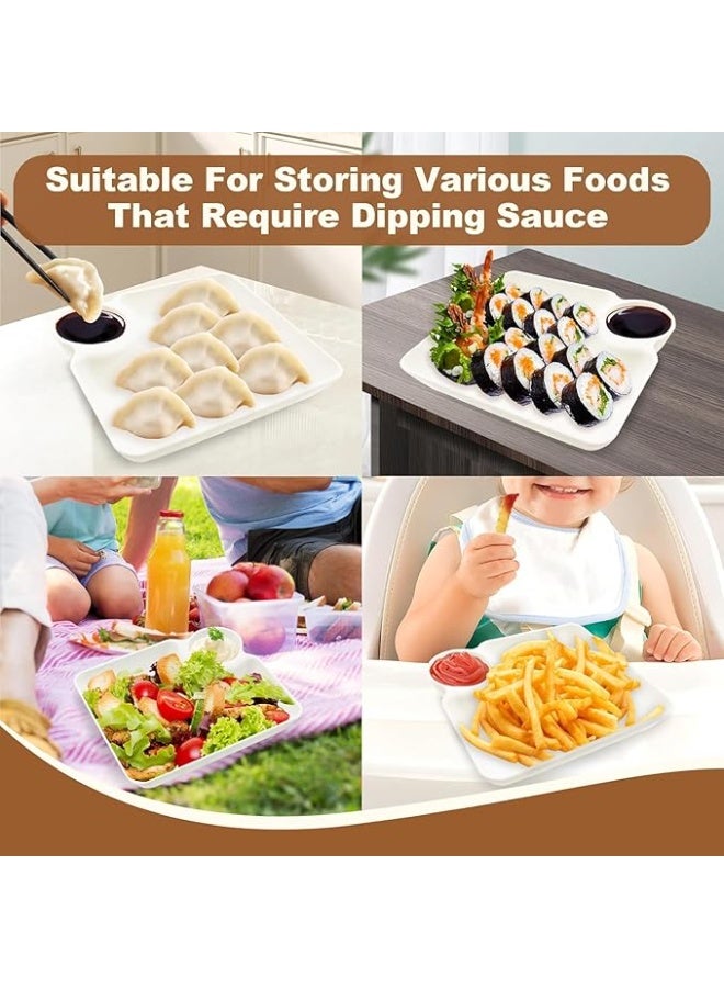 DUNISO 7 قطع أطباق وجبات خفيفة، طبق زلابية، طبق تقديم رقائق وغمس، صينية تقديم مع قسم صلصة الغمس، سهلة التكديس، سهلة التنظيف، لرقائق وغمس، سوشي، زلابية، تاكو، دجاج مقلي، أبيض - Image 2