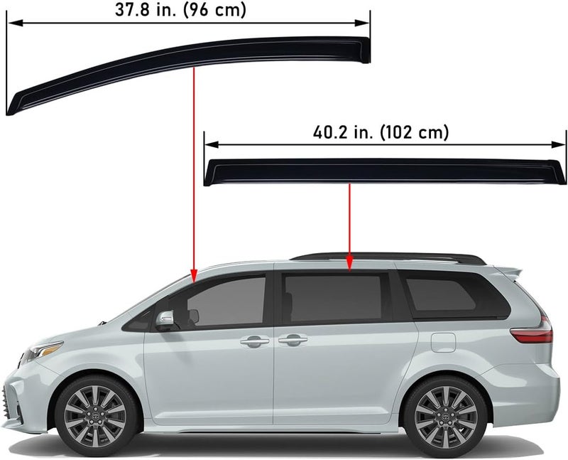 Lightronic WV94365 Tape-on Window Visors Rain Guards Smoke Tint 4PCS Set for 2011-2019 Toyota Sienna - Image 2
