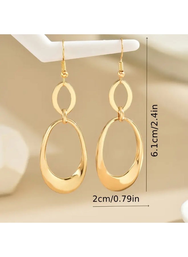 aeen 18K Gold-Plated Geometric Oval Dangle Earrings for Women – Minimalist Drop Design, Chic and Lightweight - Image 4