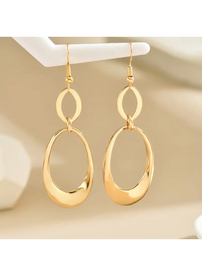 aeen 18K Gold-Plated Geometric Oval Dangle Earrings for Women – Minimalist Drop Design, Chic and Lightweight - Image 5