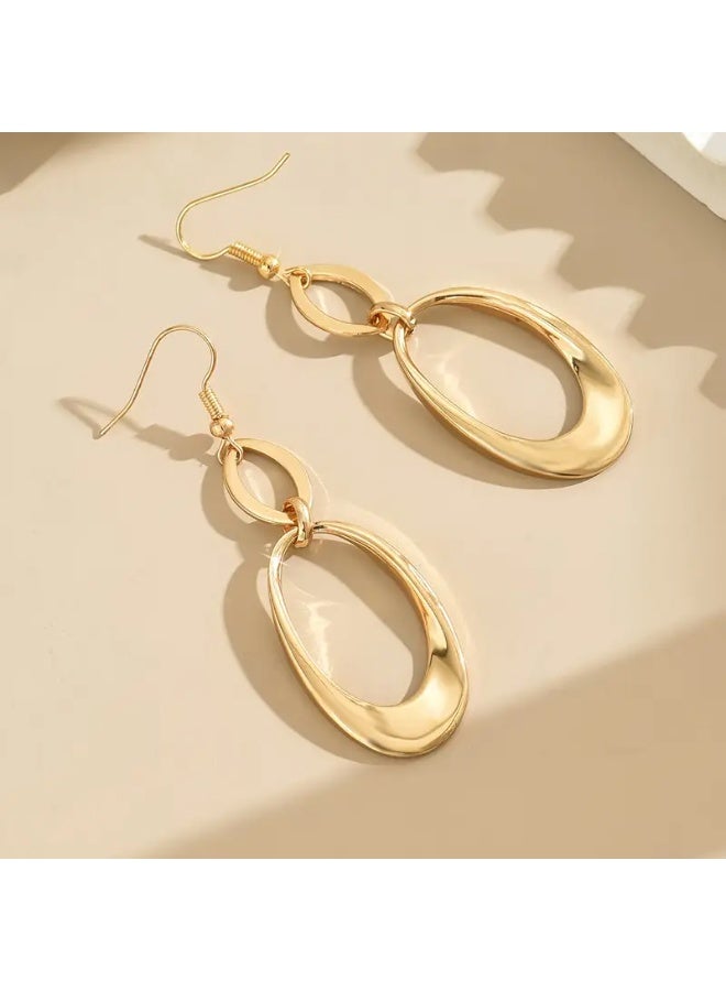 aeen 18K Gold-Plated Geometric Oval Dangle Earrings for Women – Minimalist Drop Design, Chic and Lightweight - Image 3