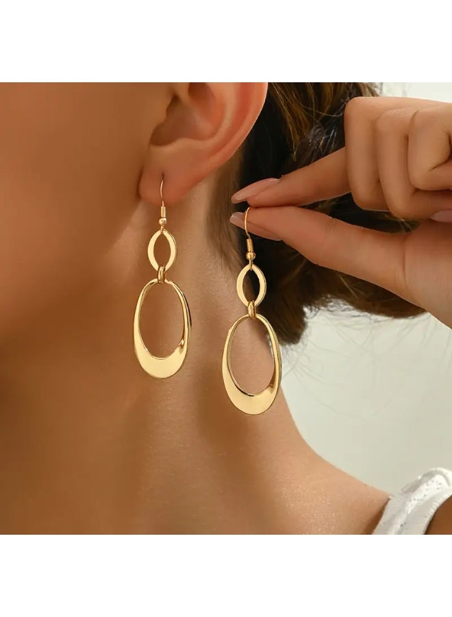 aeen 18K Gold-Plated Geometric Oval Dangle Earrings for Women – Minimalist Drop Design, Chic and Lightweight - Image 1