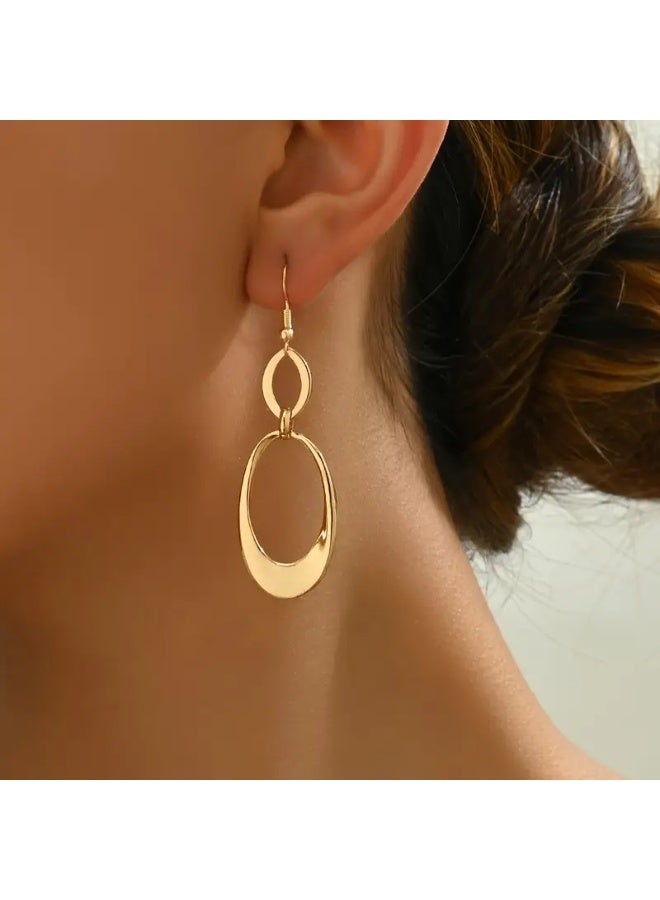 aeen 18K Gold-Plated Geometric Oval Dangle Earrings for Women – Minimalist Drop Design, Chic and Lightweight - Image 2