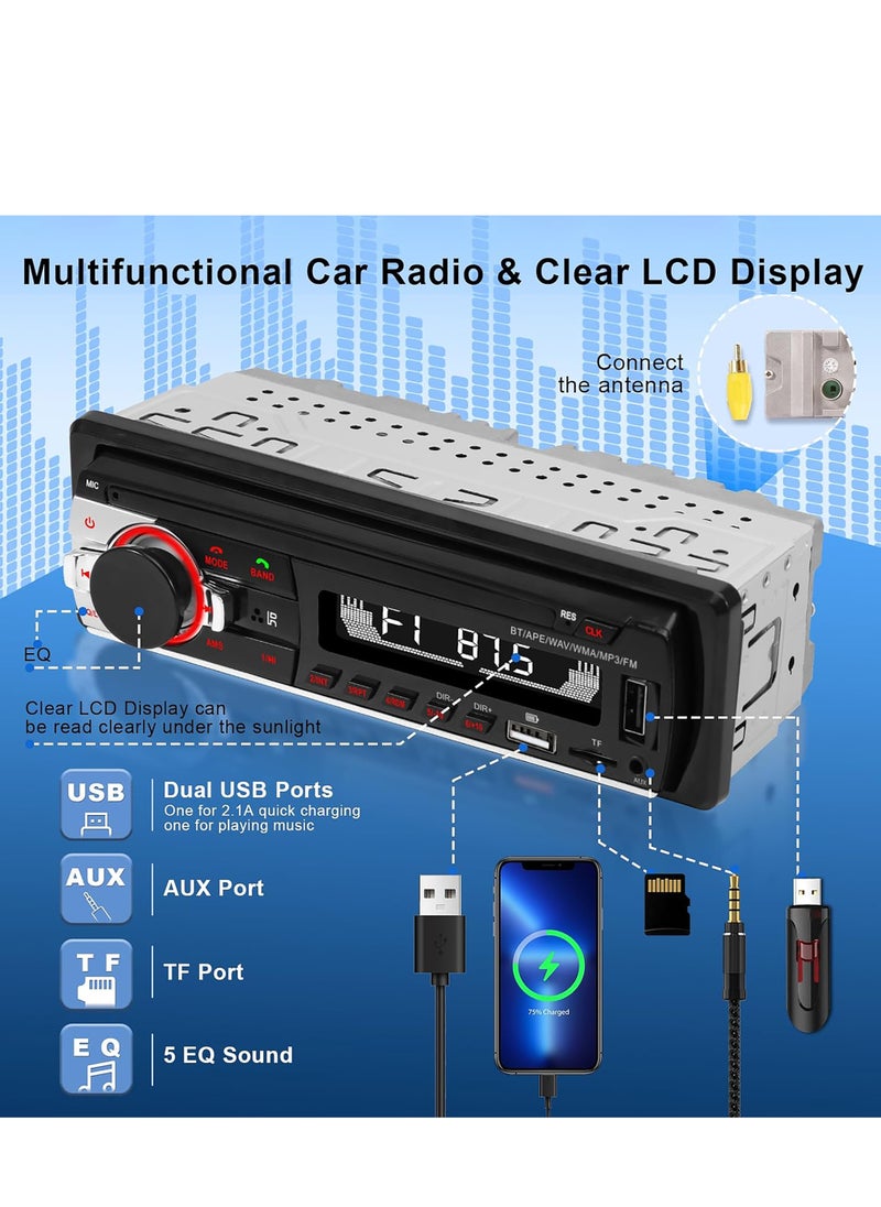 Single Din Car Audio System with APP Control MP3 Player for Car Stereo Radio Support Bluetooth Handsfree/USB/FM/TF/AUX/Fast Charging(Not with RDS)