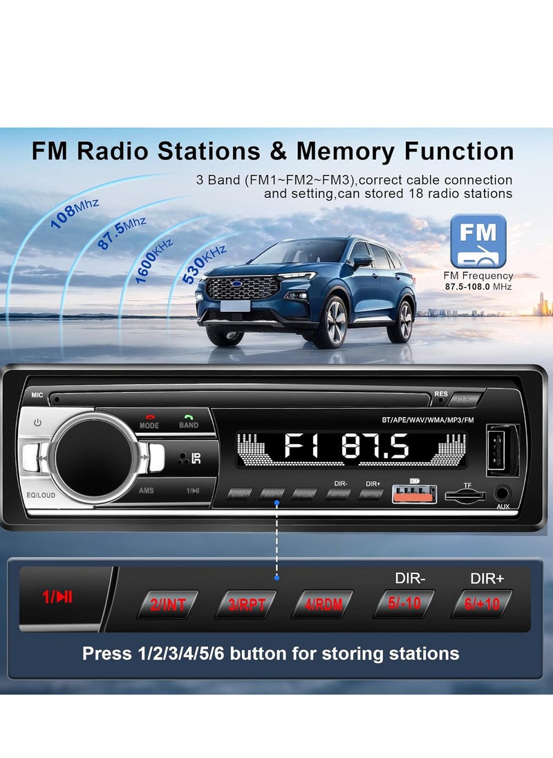 Single Din Car Audio System with APP Control MP3 Player for Car Stereo Radio Support Bluetooth Handsfree/USB/FM/TF/AUX/Fast Charging(Not with RDS)