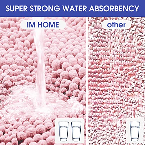 ACCUMTEK Striped Pink Bathroom Rug Set 3 Pieces Ultra Soft, Non Slip Chenille Toilet Mat, Absorbent Plush Shaggy Bath Mats for Bathroom, Bedroom, Kitchen - Image 3